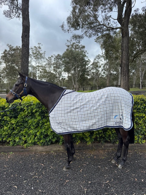 Kersey Check Rug, Navy/Light Blue Binding with Embroidery