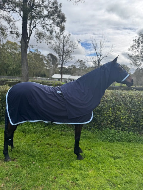Navy Stretch Hood Light Blue Binding